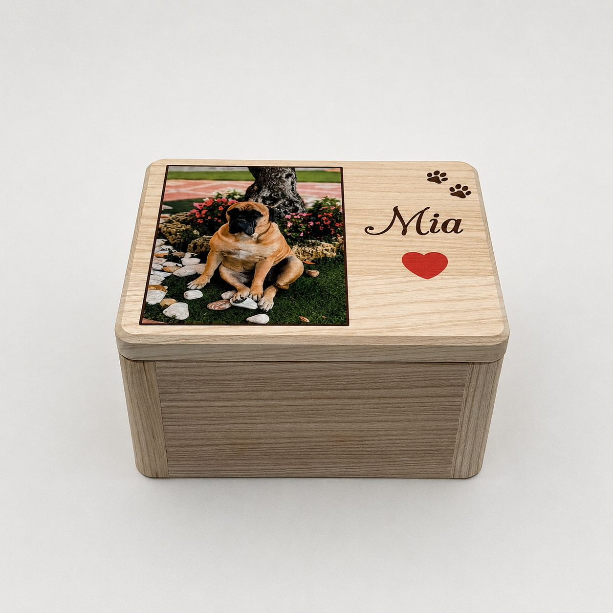 G20P – Bauletto Grande in Faggio / Frassino con nome, foto, cuore e zampette – Max 80 kg・NOVITA’